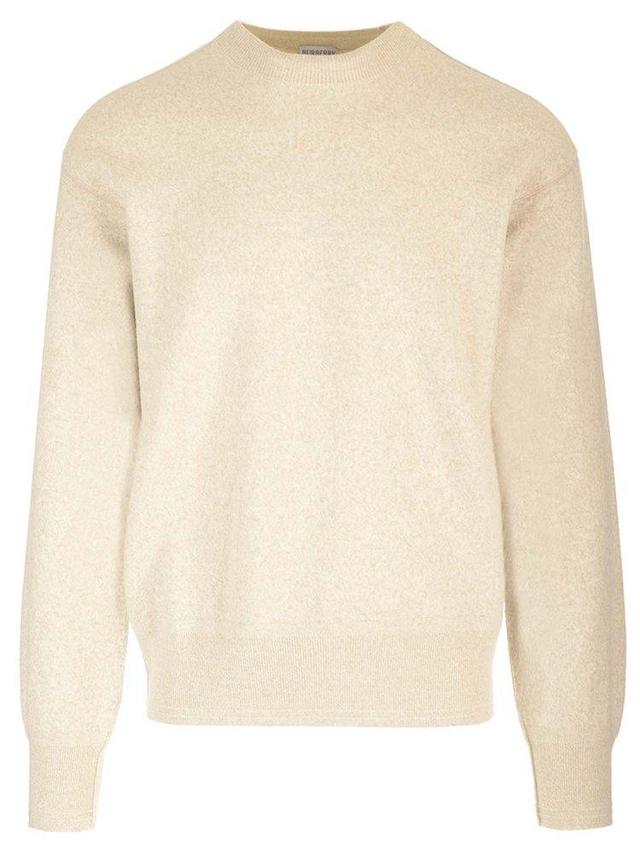 Long Sleeved Crewneck Knitted Jumper In White Product Image