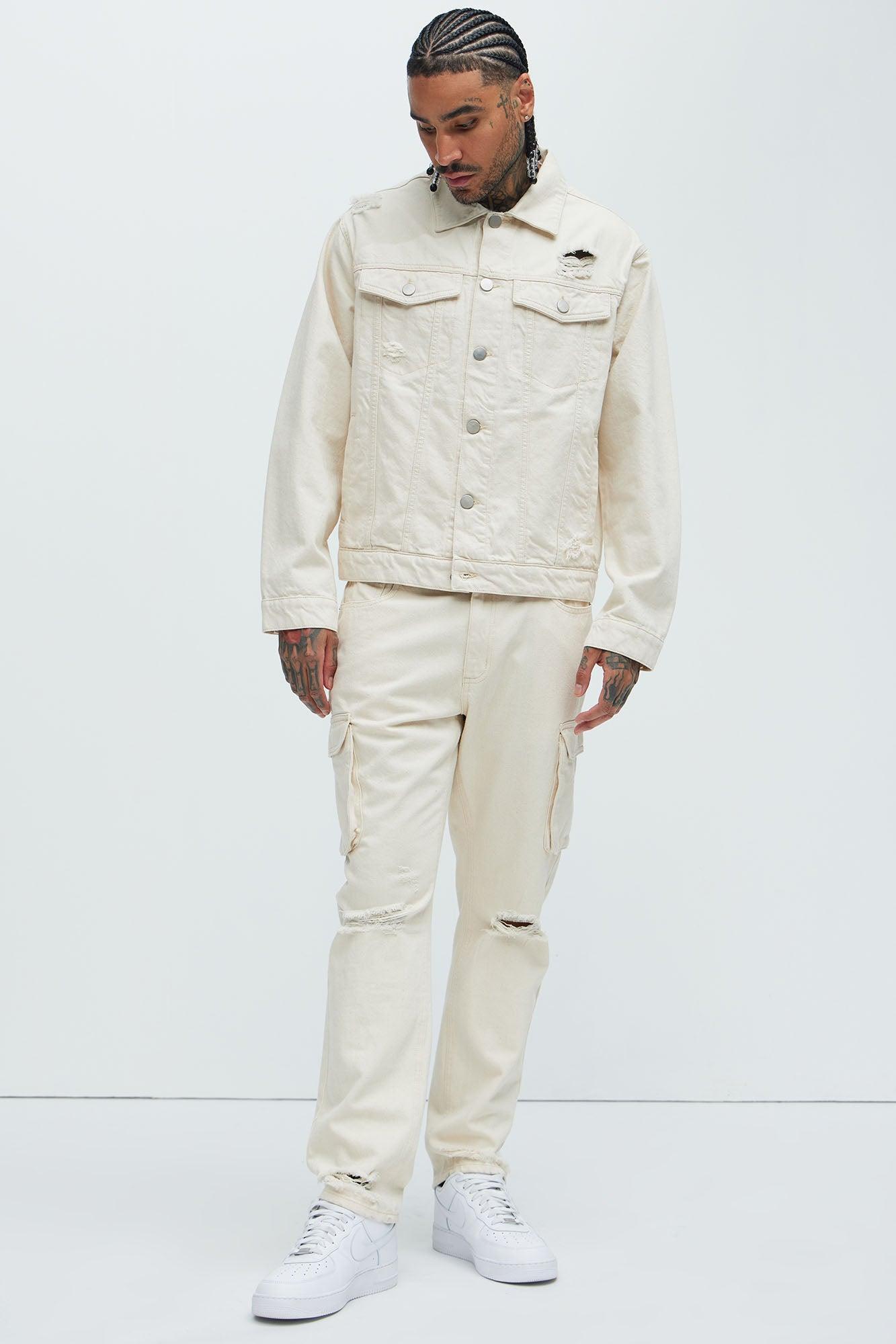 Benson Distressed Trucker Jacket - Cream Product Image