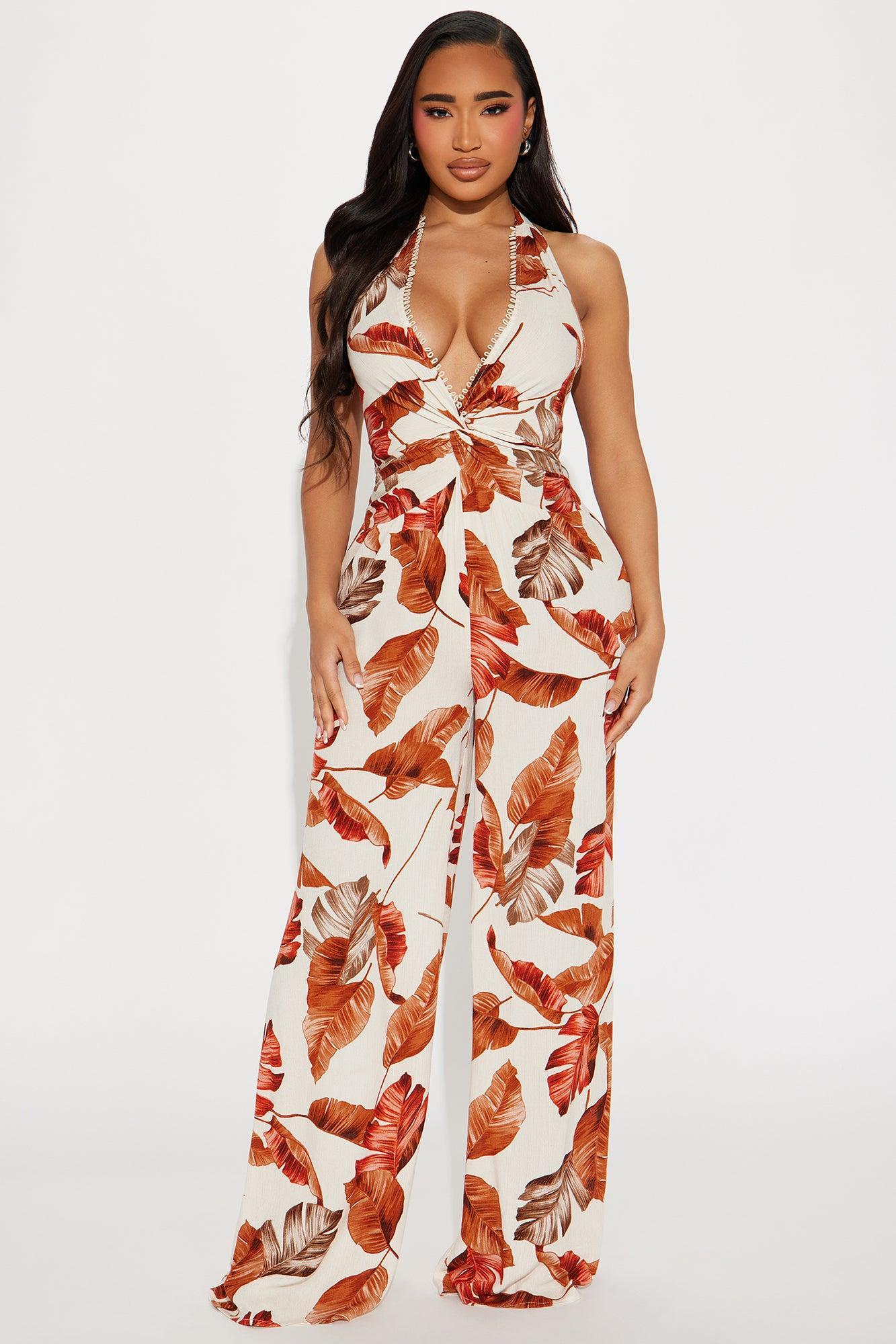 Bianka Tropical Jumpsuit - Brown/combo Product Image