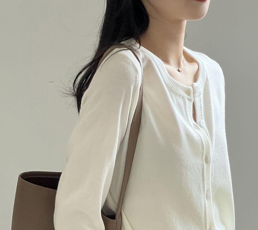 Round Neck Plain Cardigan Product Image