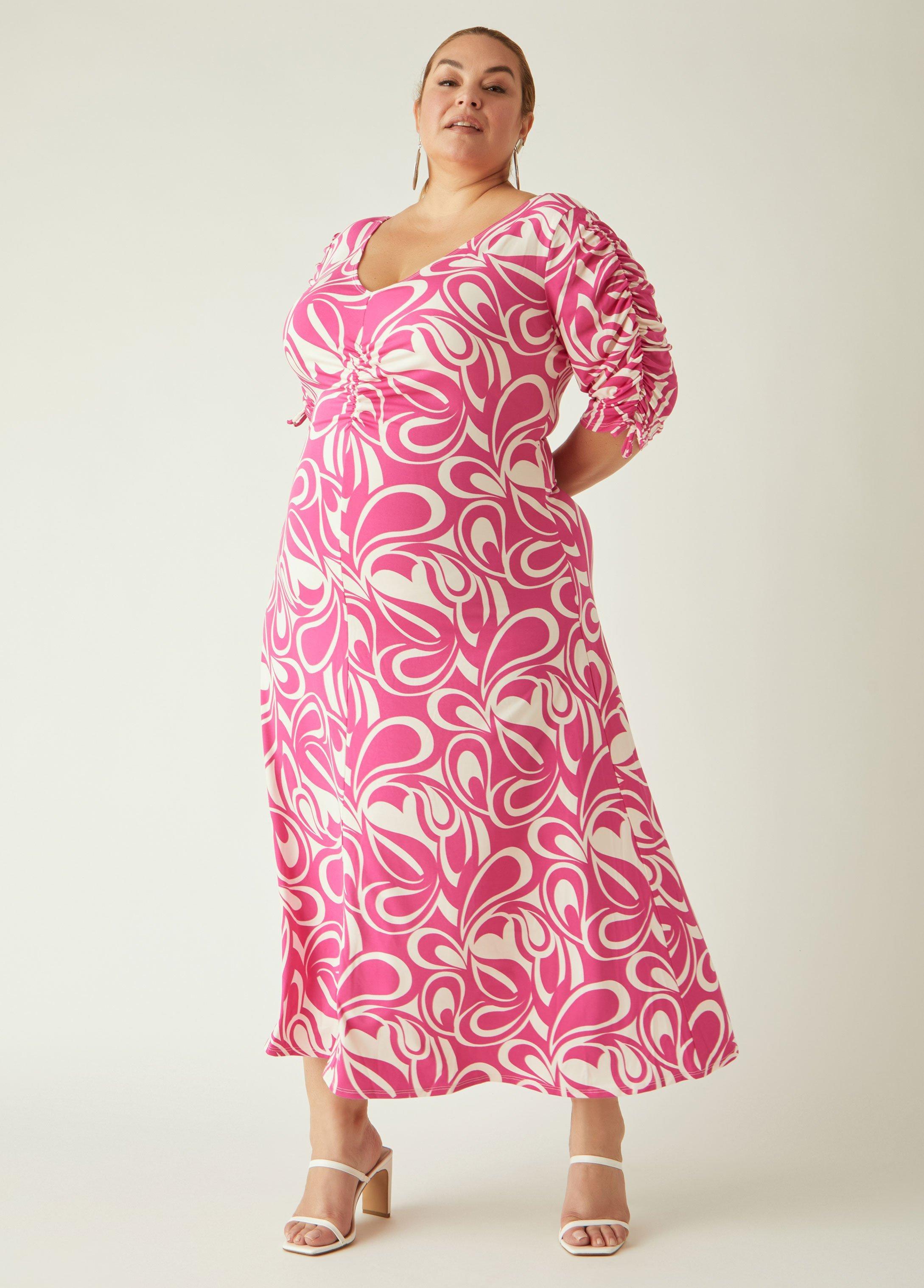 Plus Size Ruched Swirl Print Maxi Dress Ashley Stewart Product Image