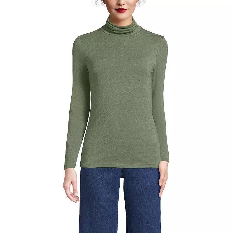 Womens Lands End Lightweight Fitted Turtleneck French Pecan Grey Product Image