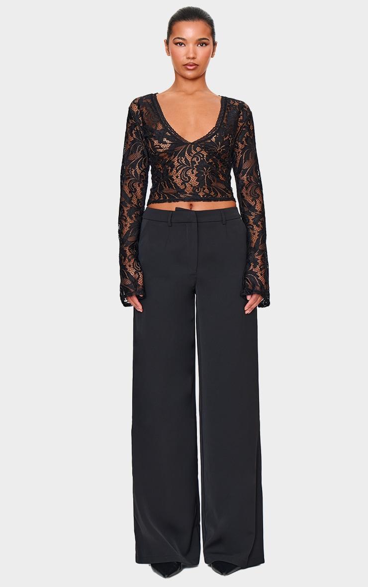 Black Lace Plunge Flared Sleeve Long Top Product Image