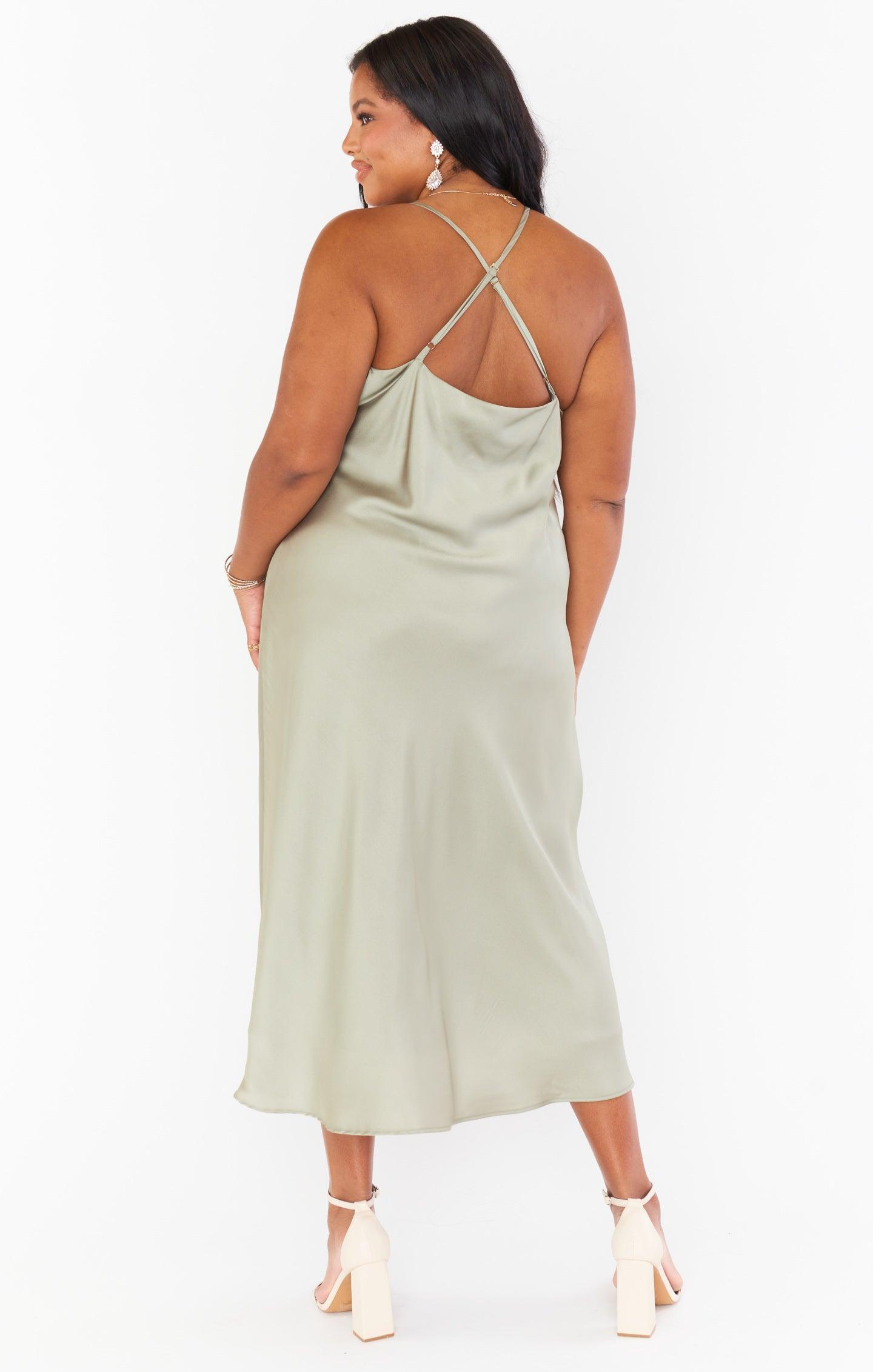 Verona Cowl Dress ~ Moss Green Luxe Satin Product Image