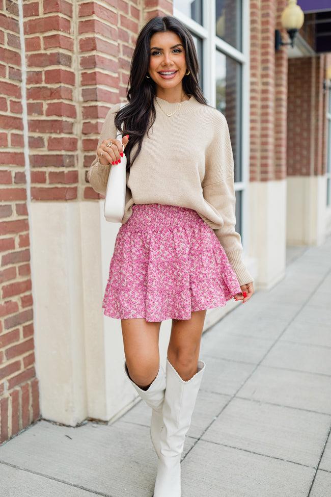 Through The Garden Pink And Ivory Floral Mini Skort Tori X Pink Lily Product Image