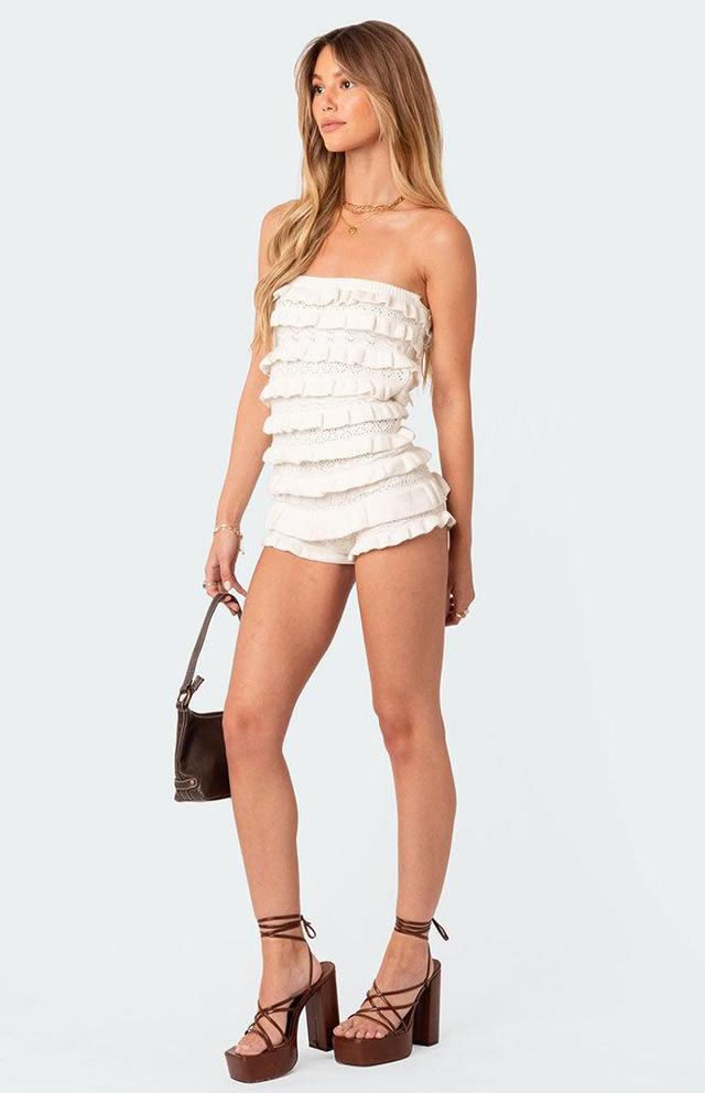 Edikted Womens Robin Ruffle Knit Romper Product Image