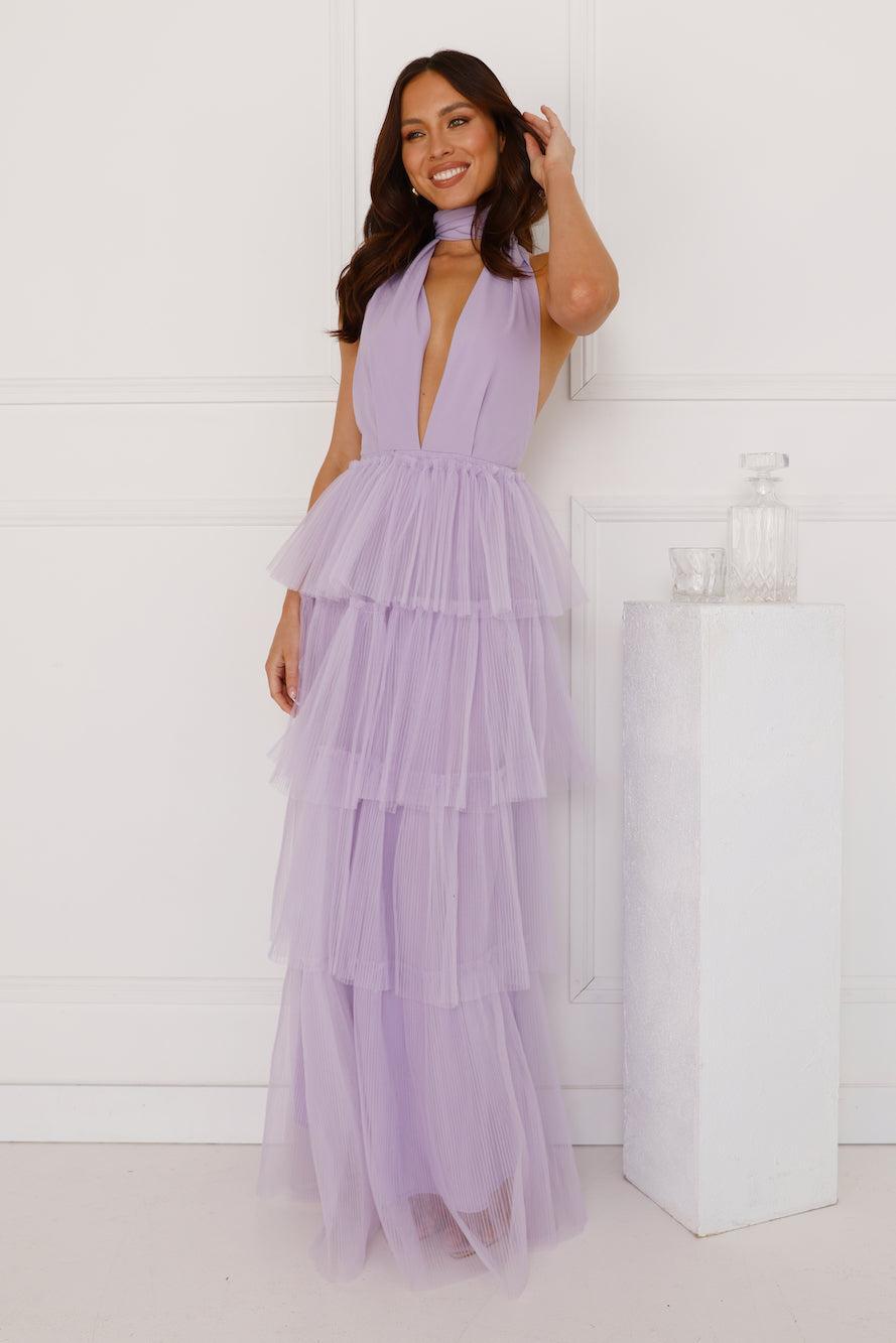 Unreal Beauty Halter Tulle Maxi Dress Lilac Product Image