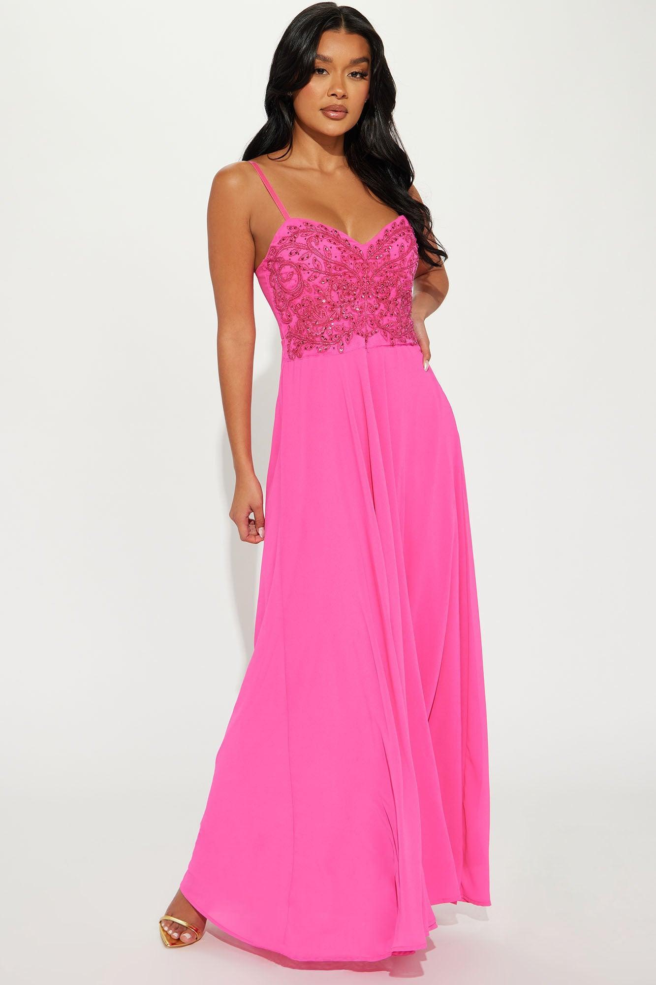 Gracie Chiffon Gown - Fuchsia Product Image