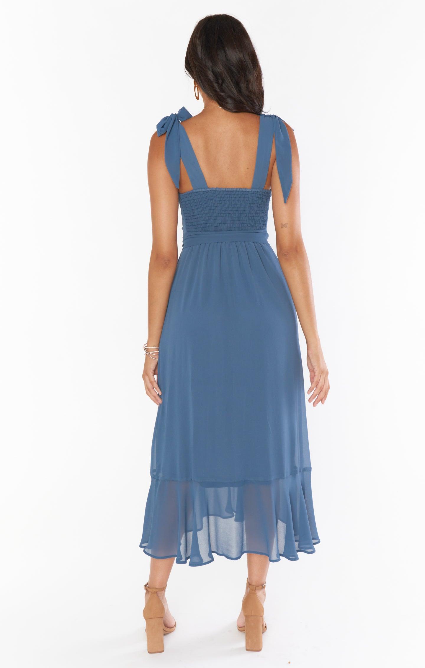 Claire Midi Dress ~ Slate Blue Chiffon Product Image