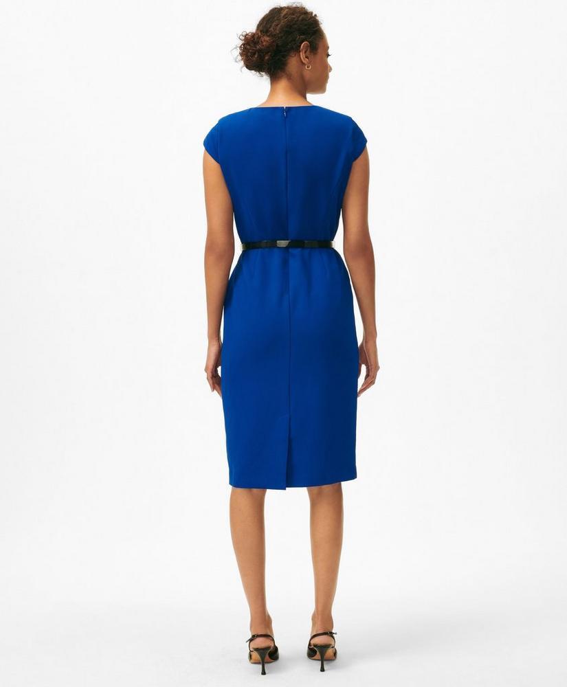 Cap Sleeve Belted Welt-Pocket Dress in Fine Twill Stretch Crepe Product Image