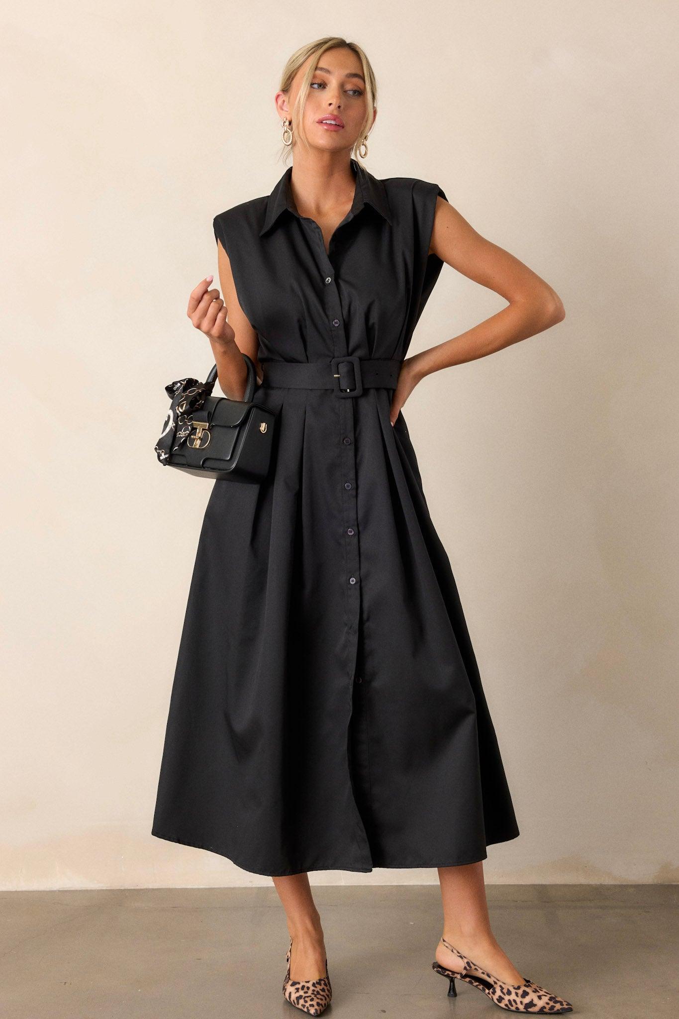 Days Go By Black Belted Midi Dress Product Image