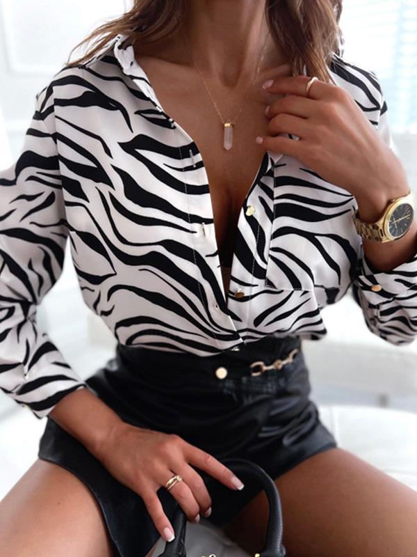 Urban Loose Long Sleeves Striped Lapel Collar Blouses&Shirts Tops Product Image