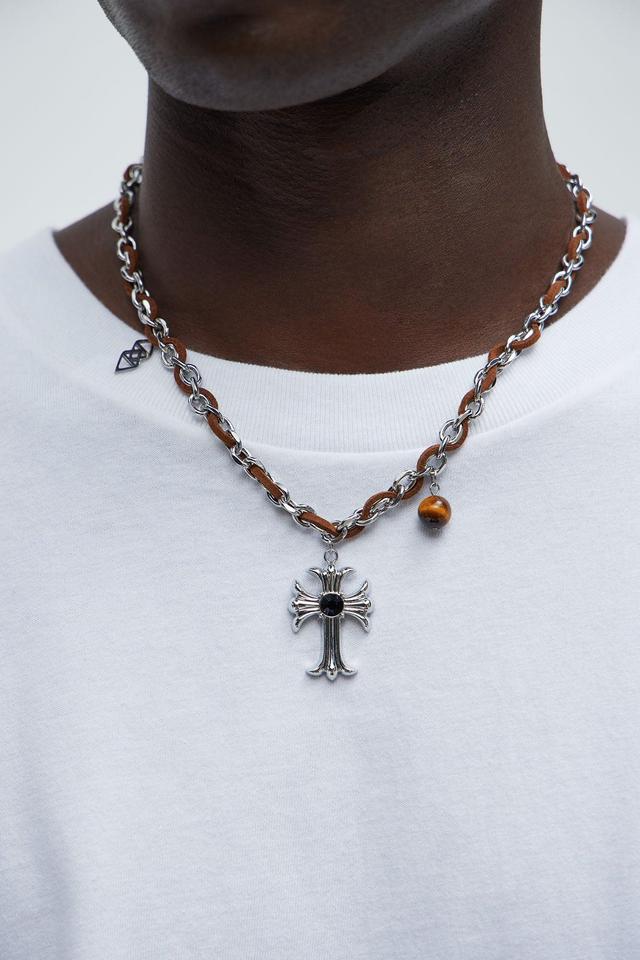 Parker Cross Chain Necklace - Silver/Brown Product Image