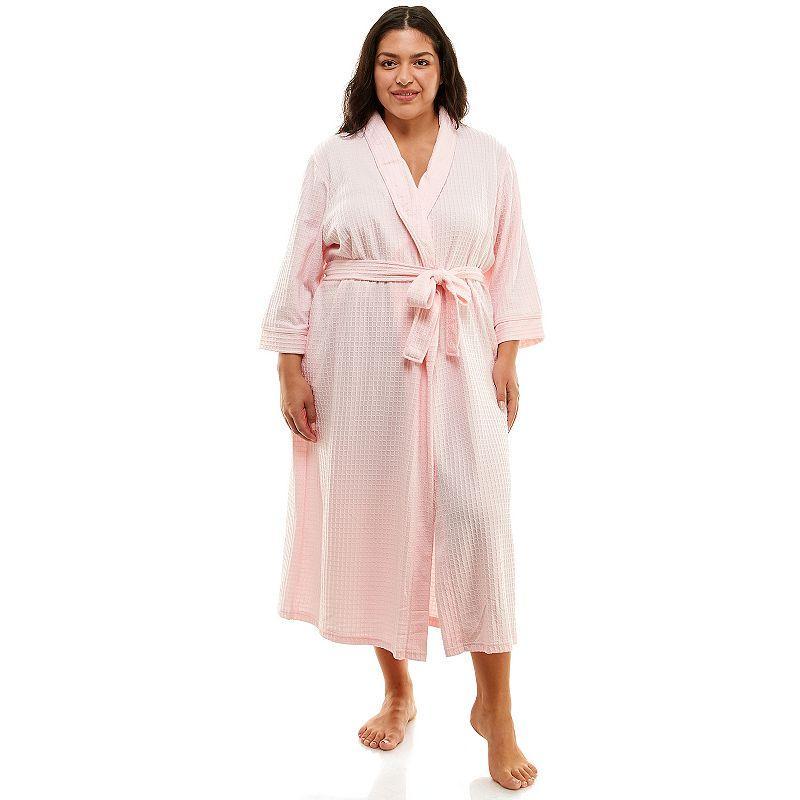 Plus Size Croft & Barrow Waffle-Knit Kimono Robe, Womens Brt Pink Product Image