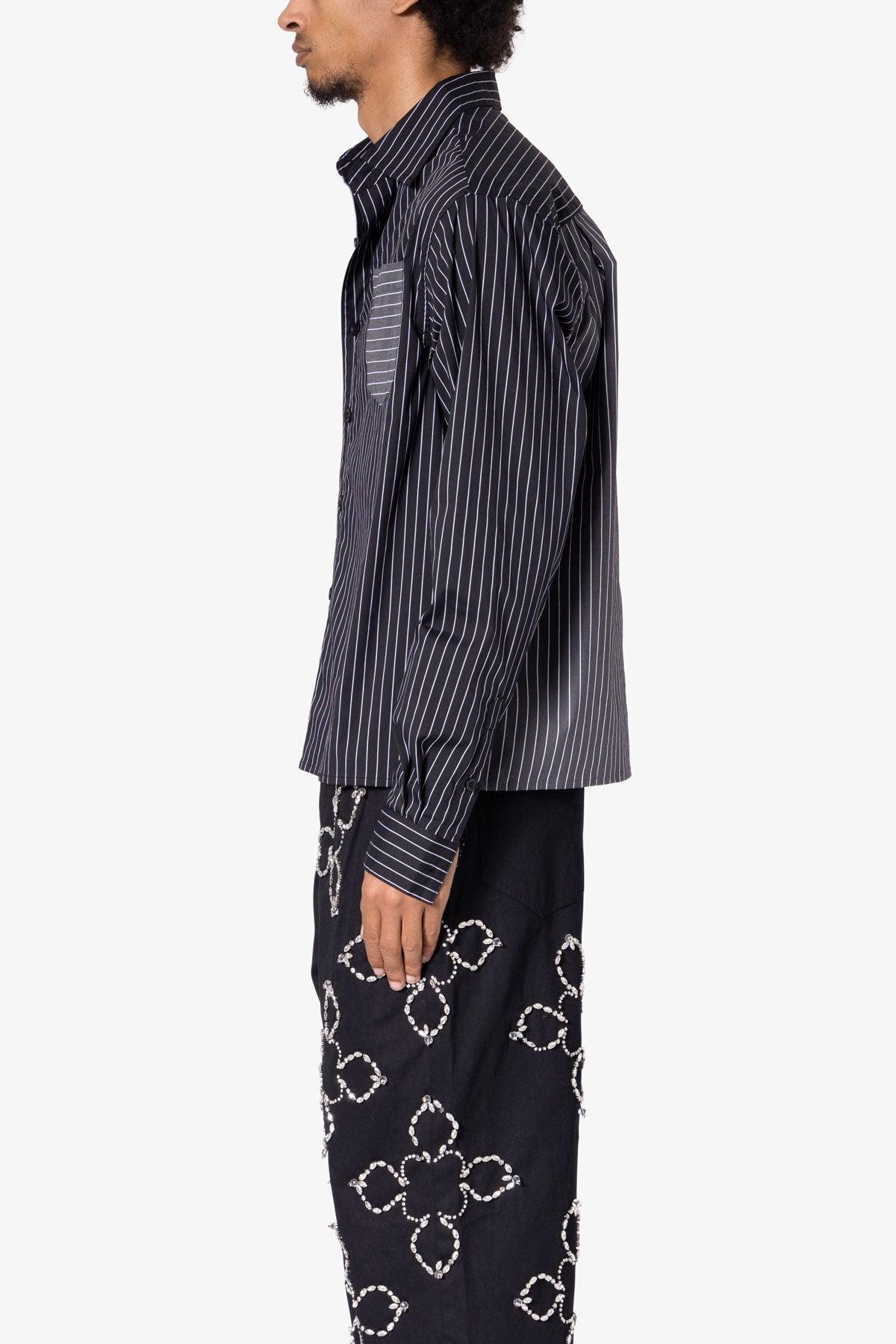 Contrast Sleeve Striped Shirt - Black Product Image