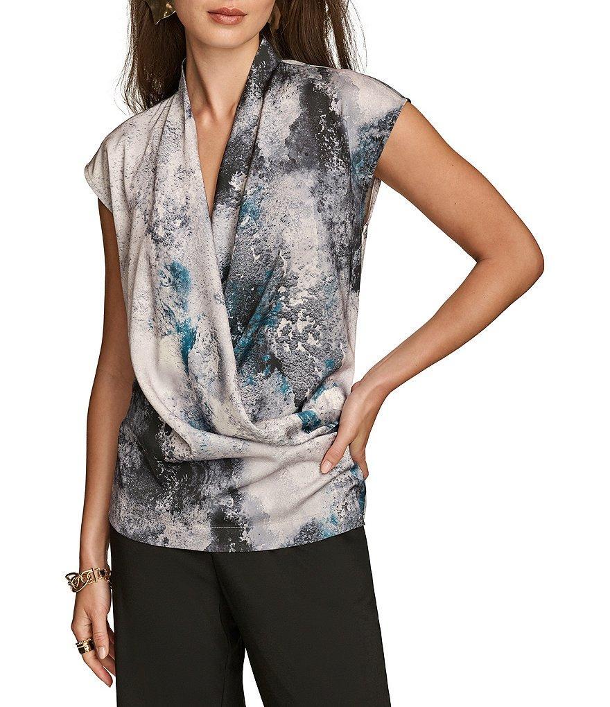 Donna Karan Printed Faux-Wrap Cap Sleeve Top Product Image