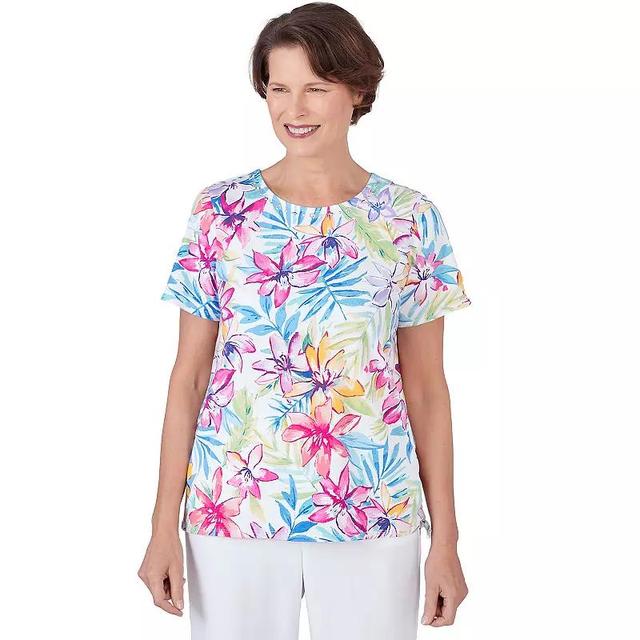 Womens Alfred Dunner Floral Leaf Side Tie Short Sleeve Tee Product Image