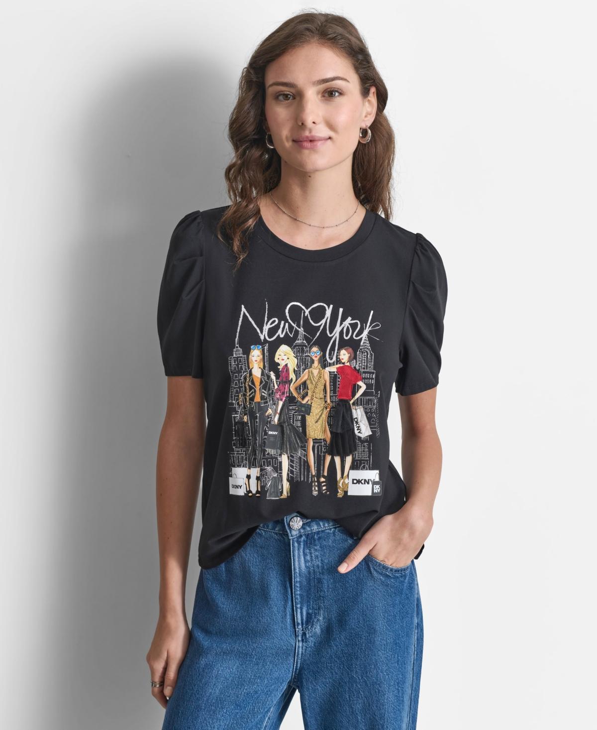 Dkny Womens New York Girl Graphic Crewneck Top Product Image