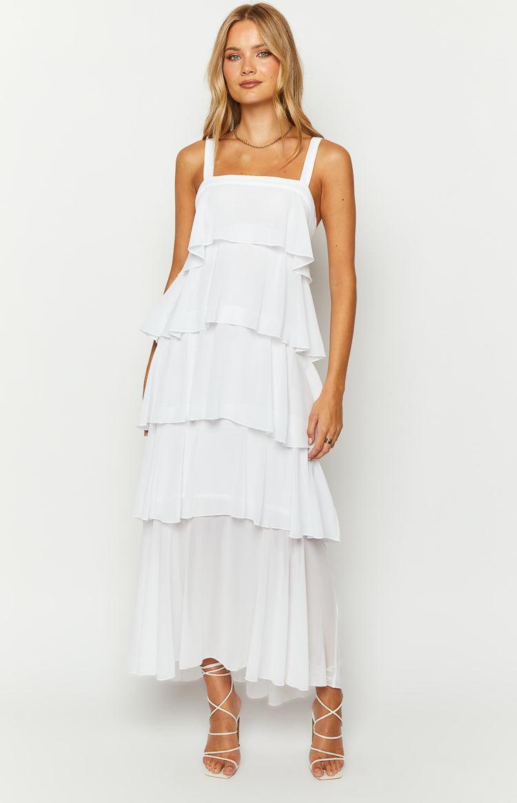 Brielle White Layered Frill Maxi Dress Product Image