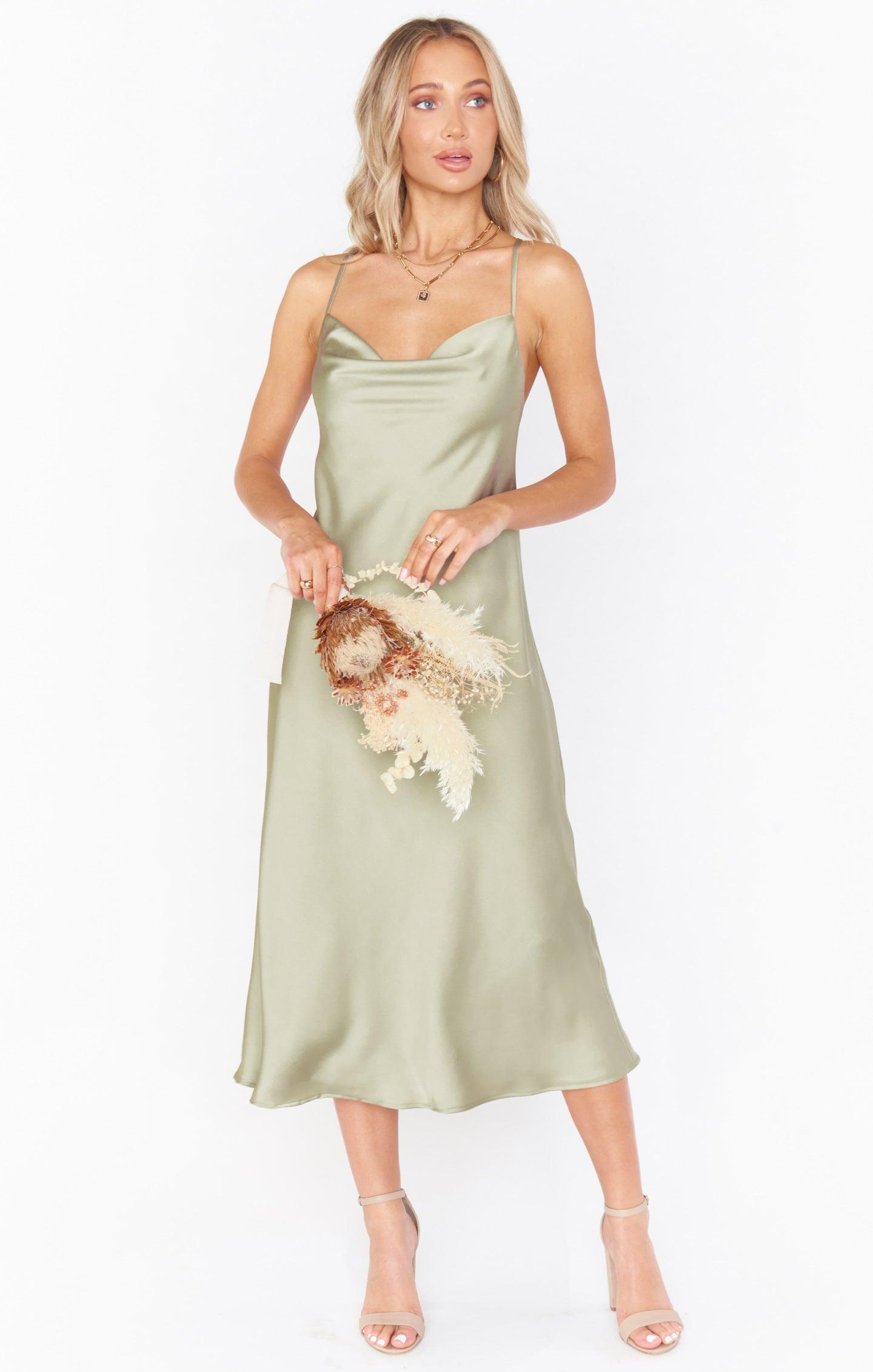 Verona Cowl Dress ~ Moss Green Luxe Satin Product Image