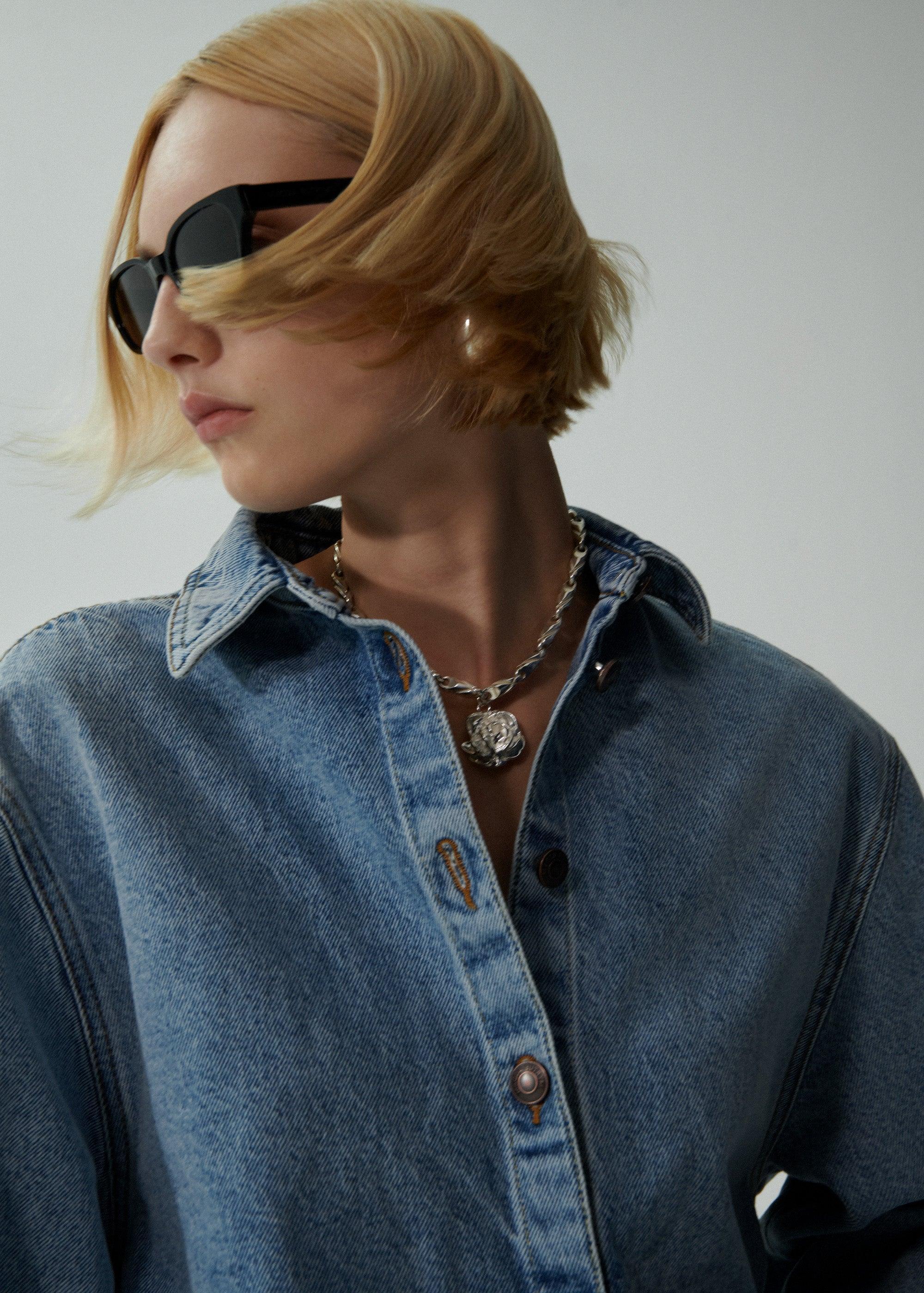 Classic oversized denim shirt in faded blue Product Image