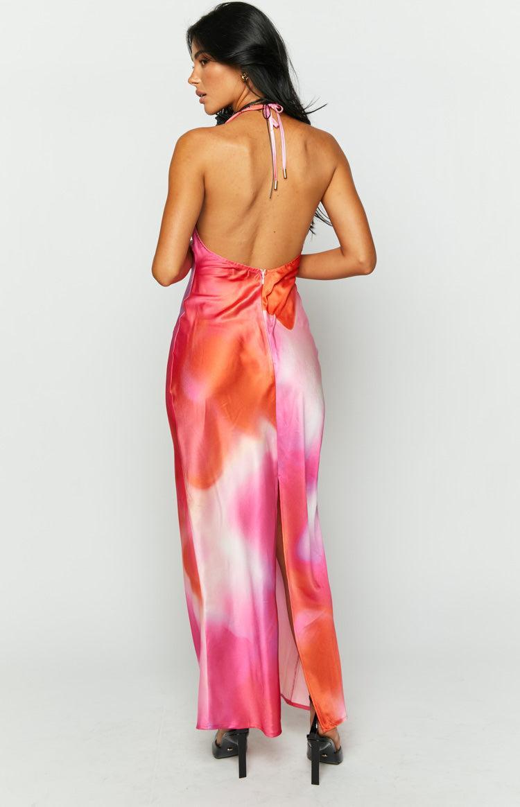 Valletta Pink Print Halter Neck Maxi Dress Product Image