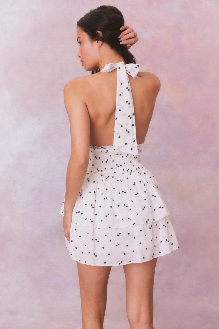 Deanna Star Print Cotton Halter Mini Dress Product Image