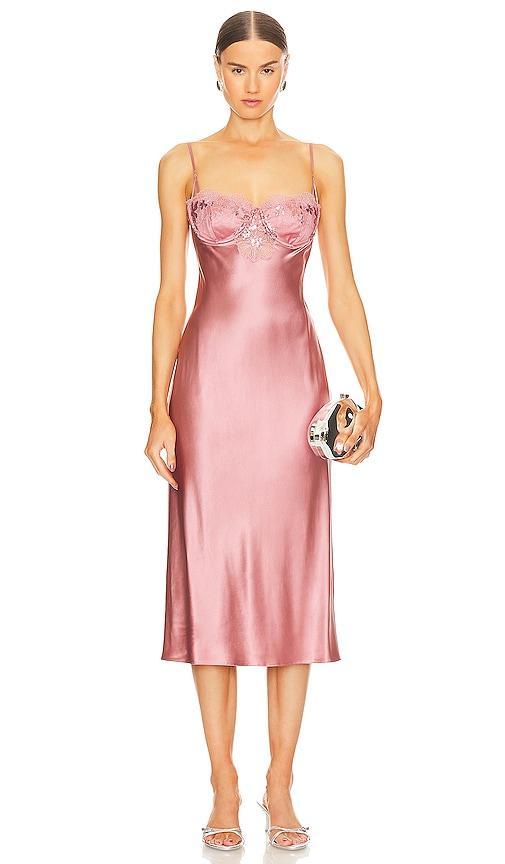 fleur du mal Sequin Violet Embroidery Slip Dress in Pink Product Image