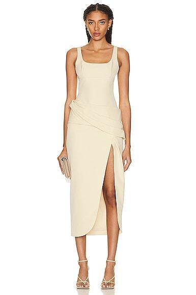 SIMKHAI - Women's Angeline Draped Crepe Midi Dress - Yellow - US 10 - Moda Operandi Product Image