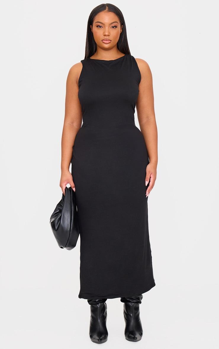 Plus Black Double Contour High Neck Maxi Dress product image