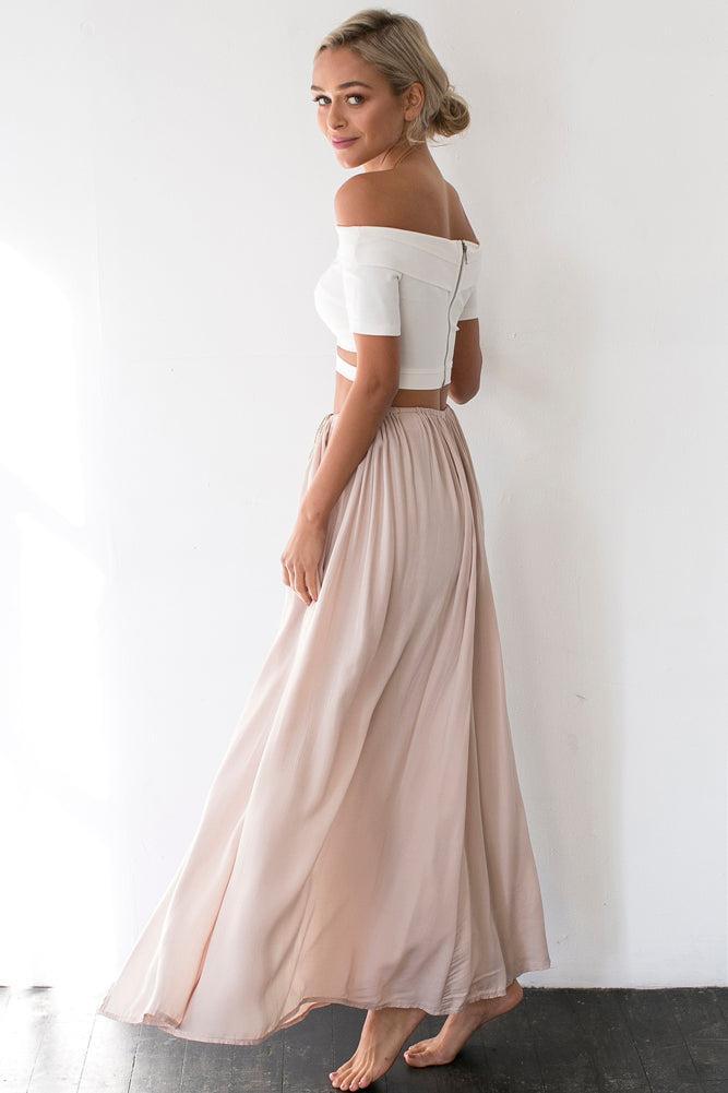 Against The Tides Maxi Skirt Beige Product Image