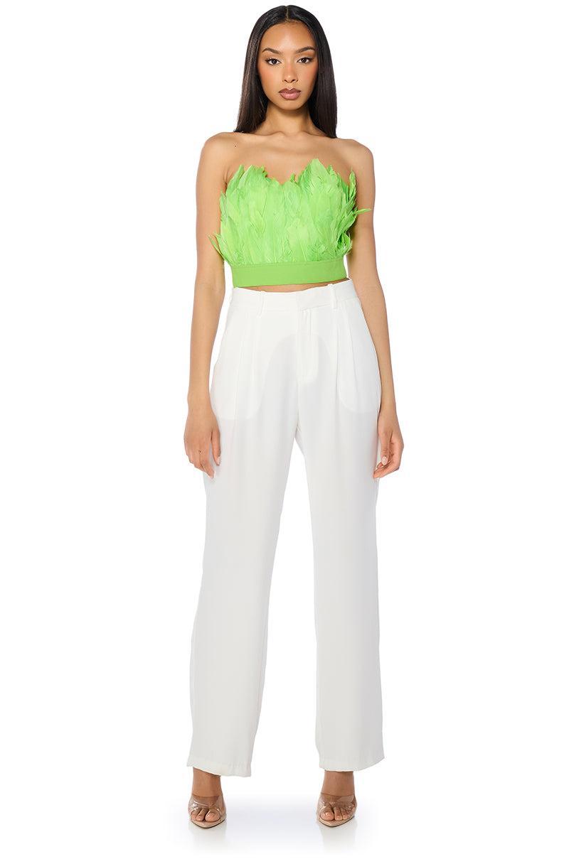 FLY AWAY FEATHER TUBE TOP IN NEON GREEN Product Image