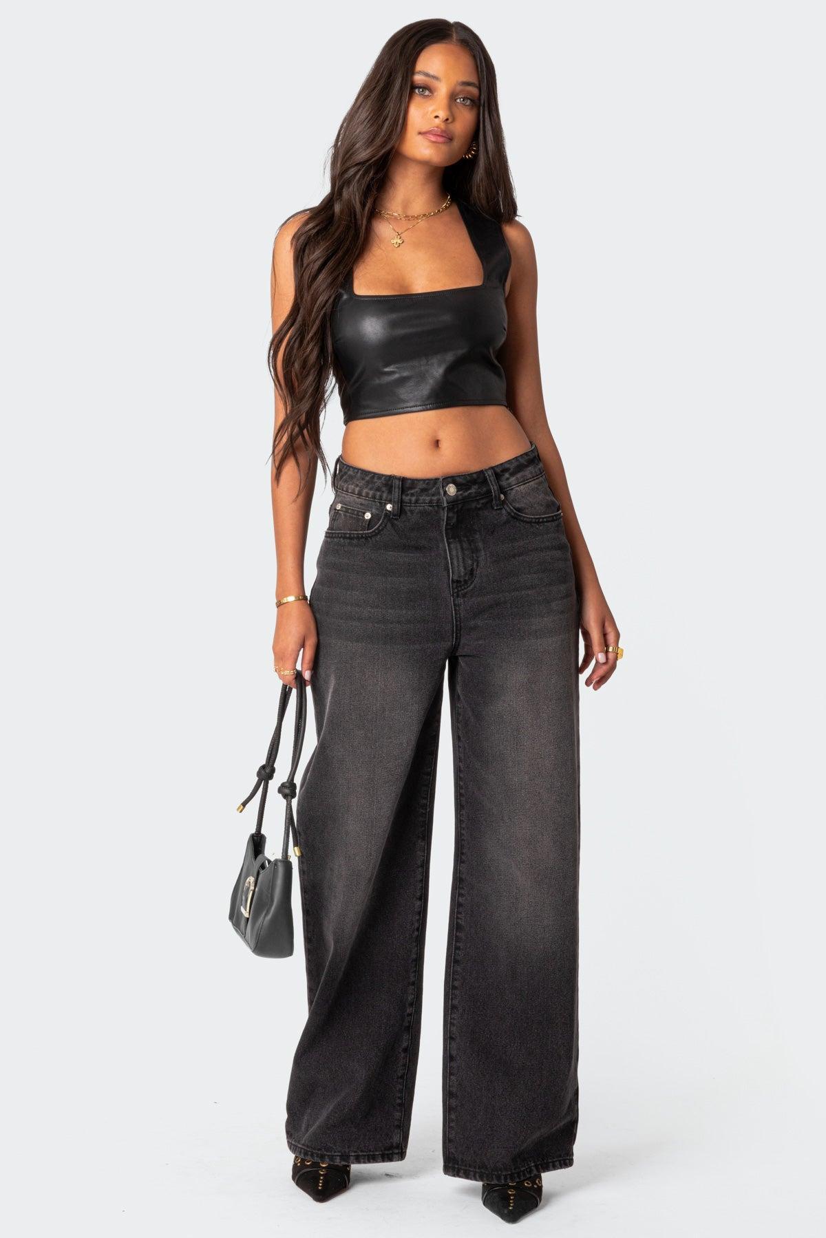 Crescent Faux Leather Crop Top Product Image