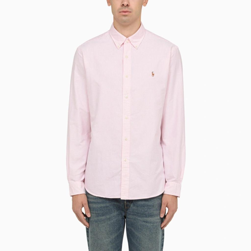 POLO RALPH LAUREN Pink/white Striped Oxford Shirt Custom-fit Product Image