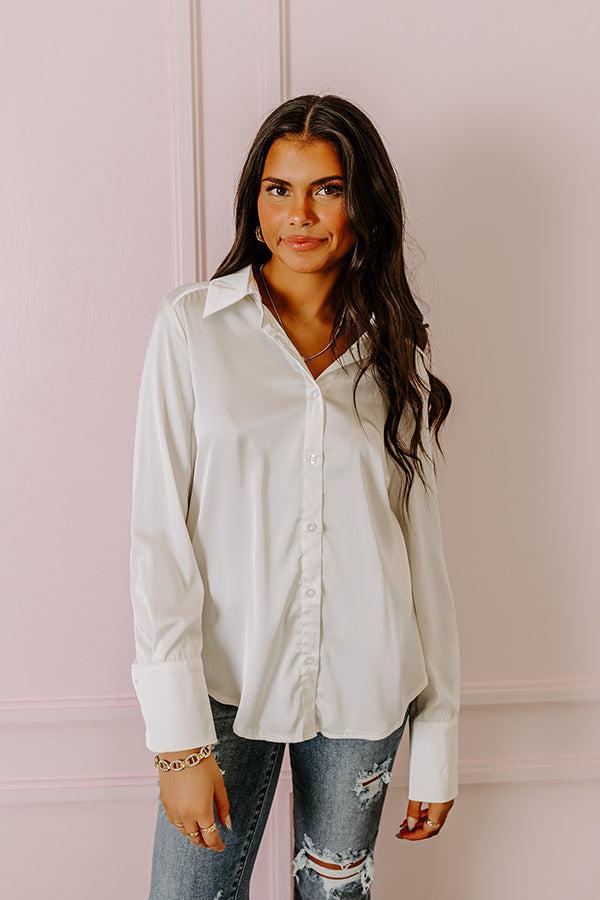 Plan For Success Satin Button Up In Ivory Product Image