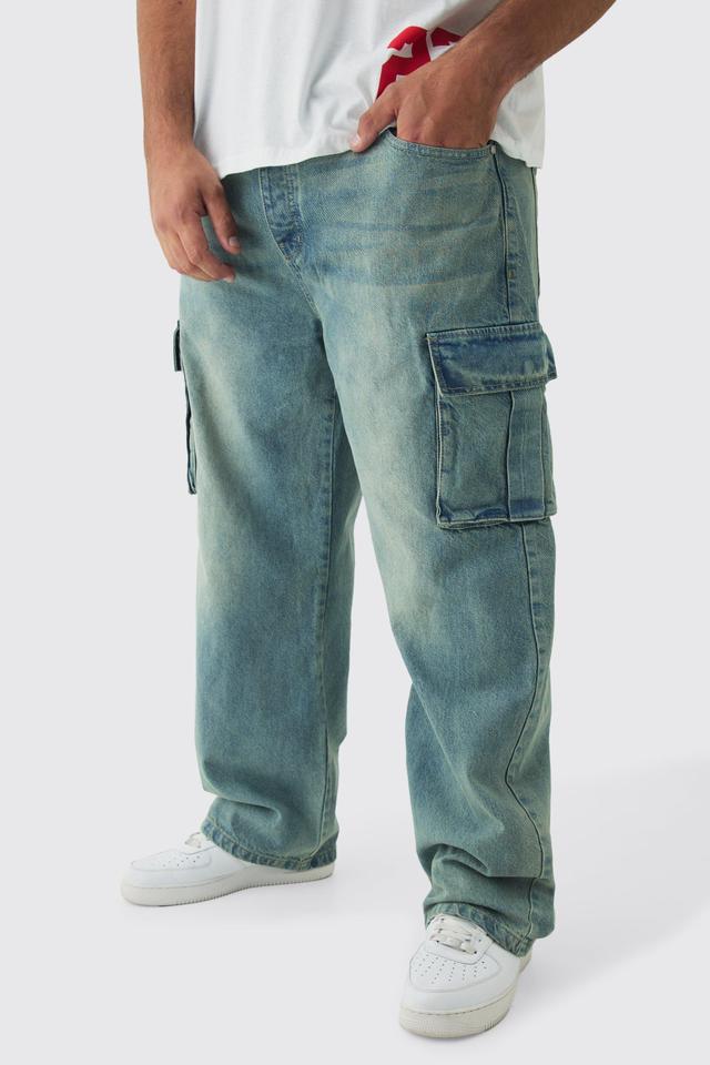 Plus Relaxed Rigid Cargo Jean | boohooMAN USA Product Image