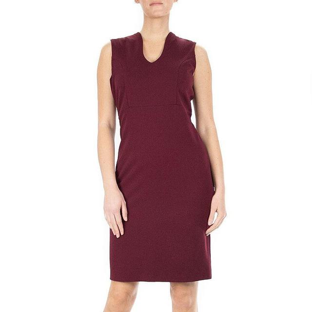 Womens Nina Leonard U-Neck Midi Sheath Dress Dark Red Product Image