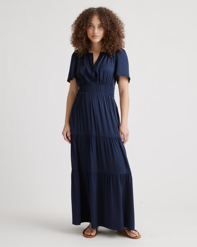 Womens Washable Stretch Silk Tiered Maxi Dress in Navy, Size Medium by Quince Product Image