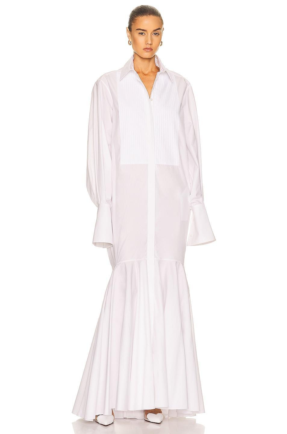 ALAÏA - Women's Cotton Poplin Maxi Shirt Dress - White - FR 42 - Moda Operandi Product Image