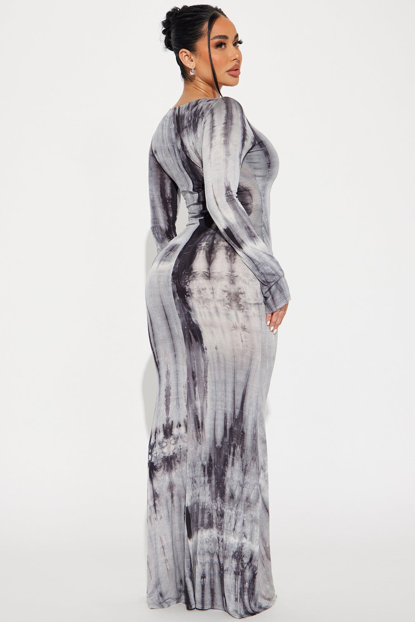 Tying Me Down Maxi Dress - Grey/combo Product Image