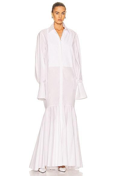 ALAÏA - Women's Cotton Poplin Maxi Shirt Dress - White - FR 42 - Moda Operandi Product Image