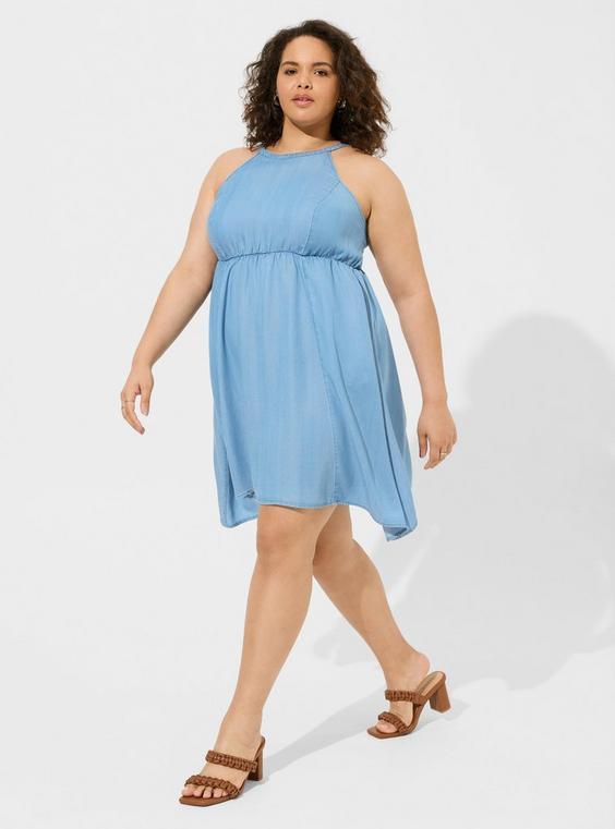 Mini Chambray Halter Hi-Low Dress Product Image