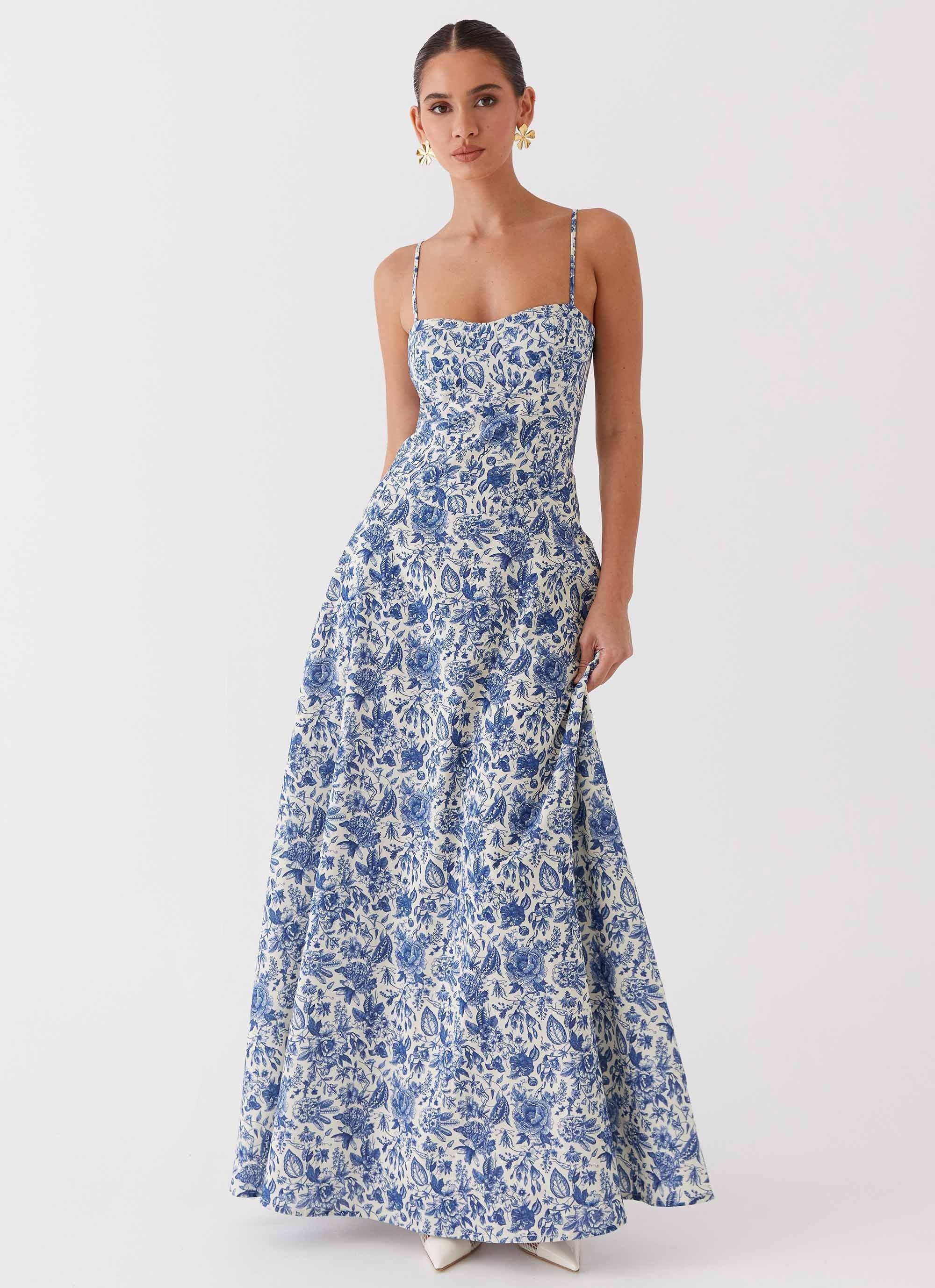 Angelina Linen Maxi Dress - Blue Paisley Product Image