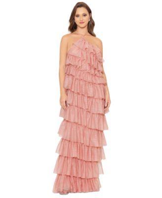 Betsy & Adam Long Mesh Multi Tier Tie Neck (Blush) Women's Dress Product Image