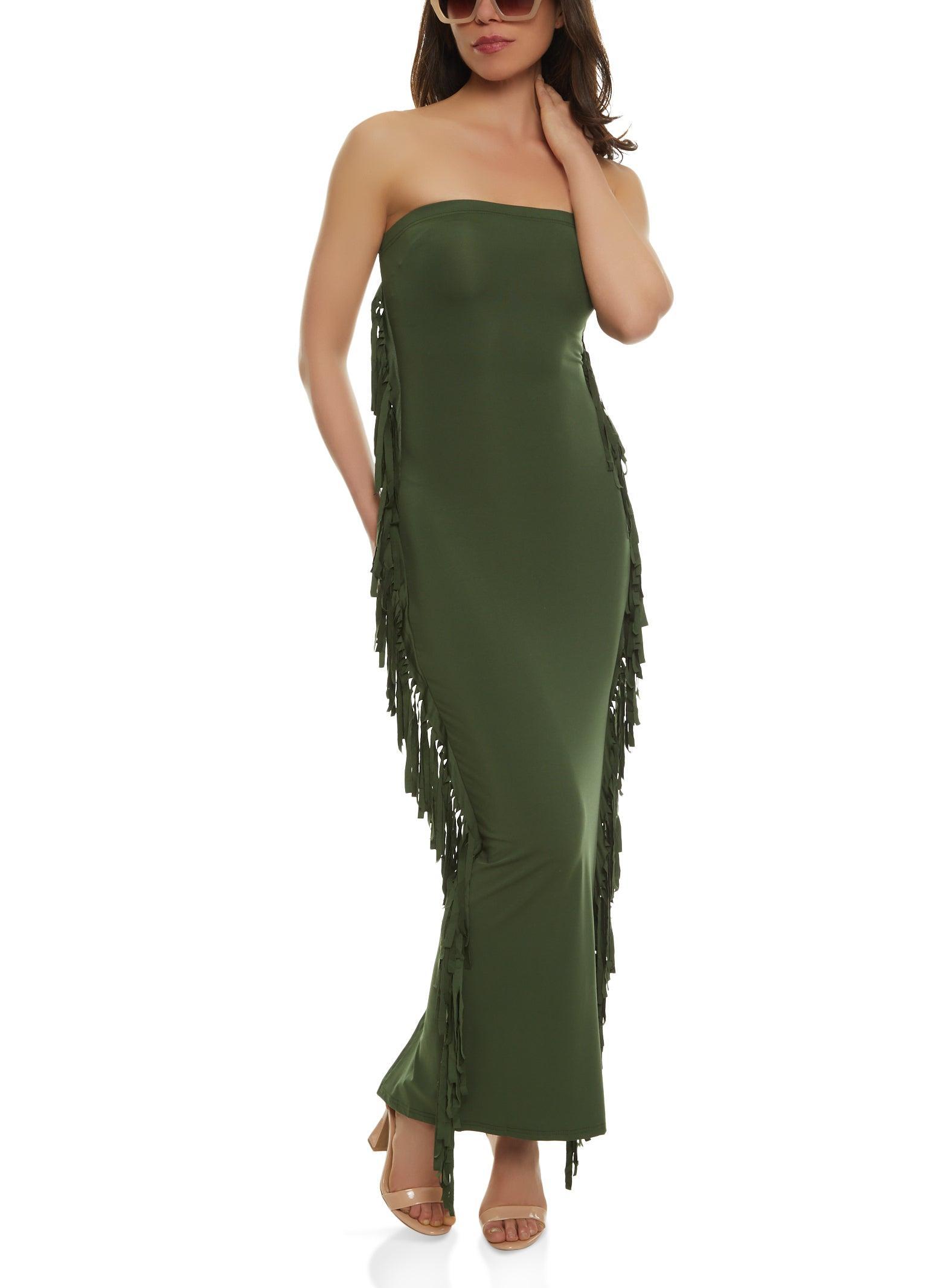 Womens Daisy Fringe Side Maxi Tube Dress Product Image