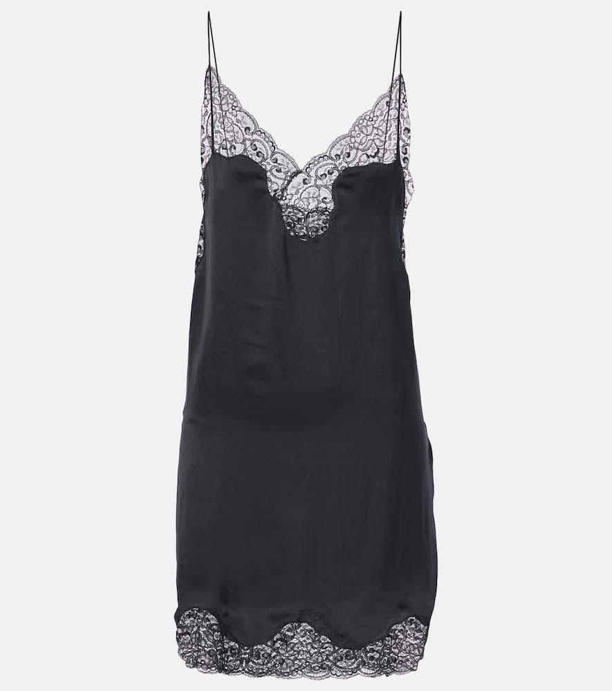 SAINT LAURENT Lace-trimmed Satin Slip Dress In Black Product Image