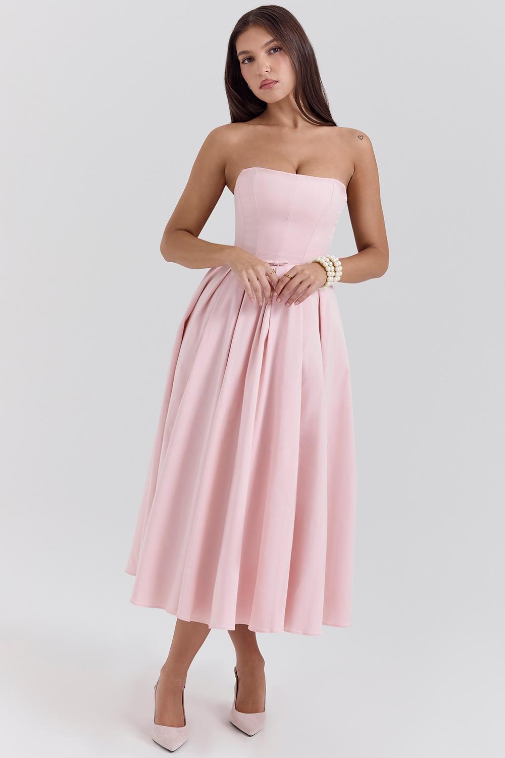 Contessa Parisian Pink Strapless Corset Midi Dress Product Image