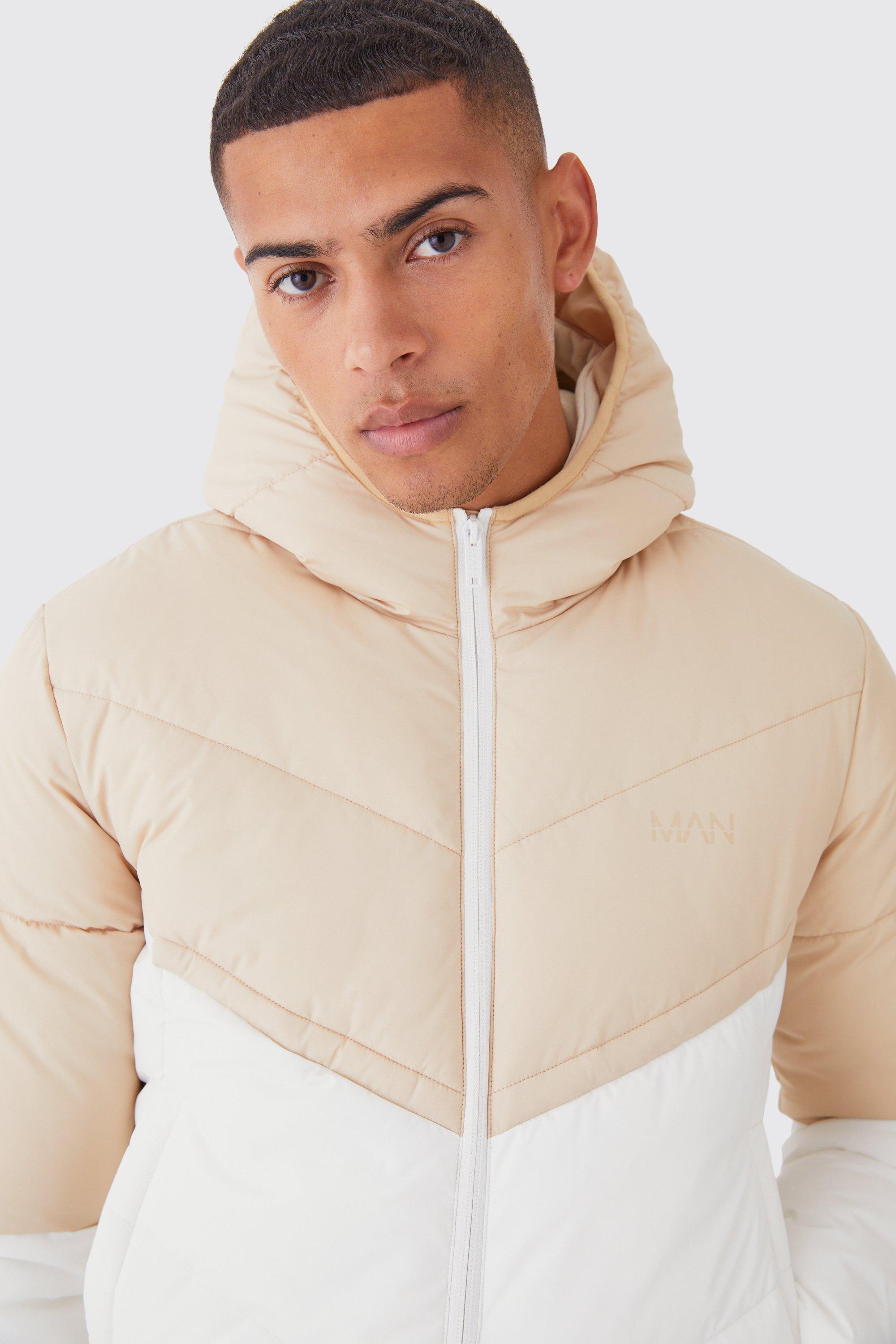 Man Colour Block Quilted Puffer With Hood | boohooMAN USA Product Image