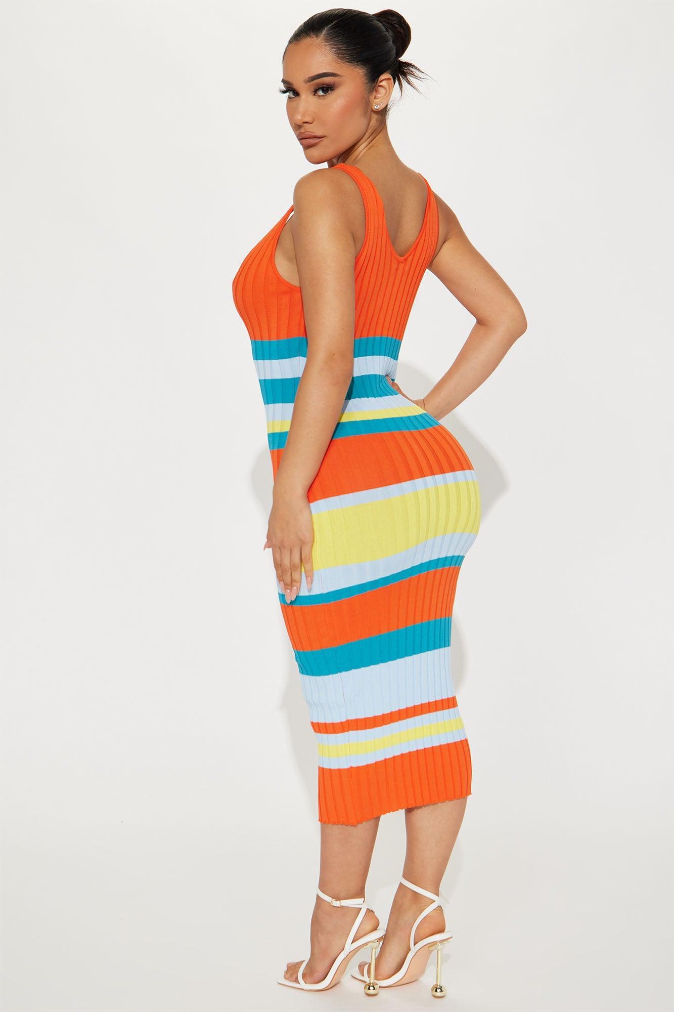 Kristi Striped Midi Dress - Orange/combo Product Image