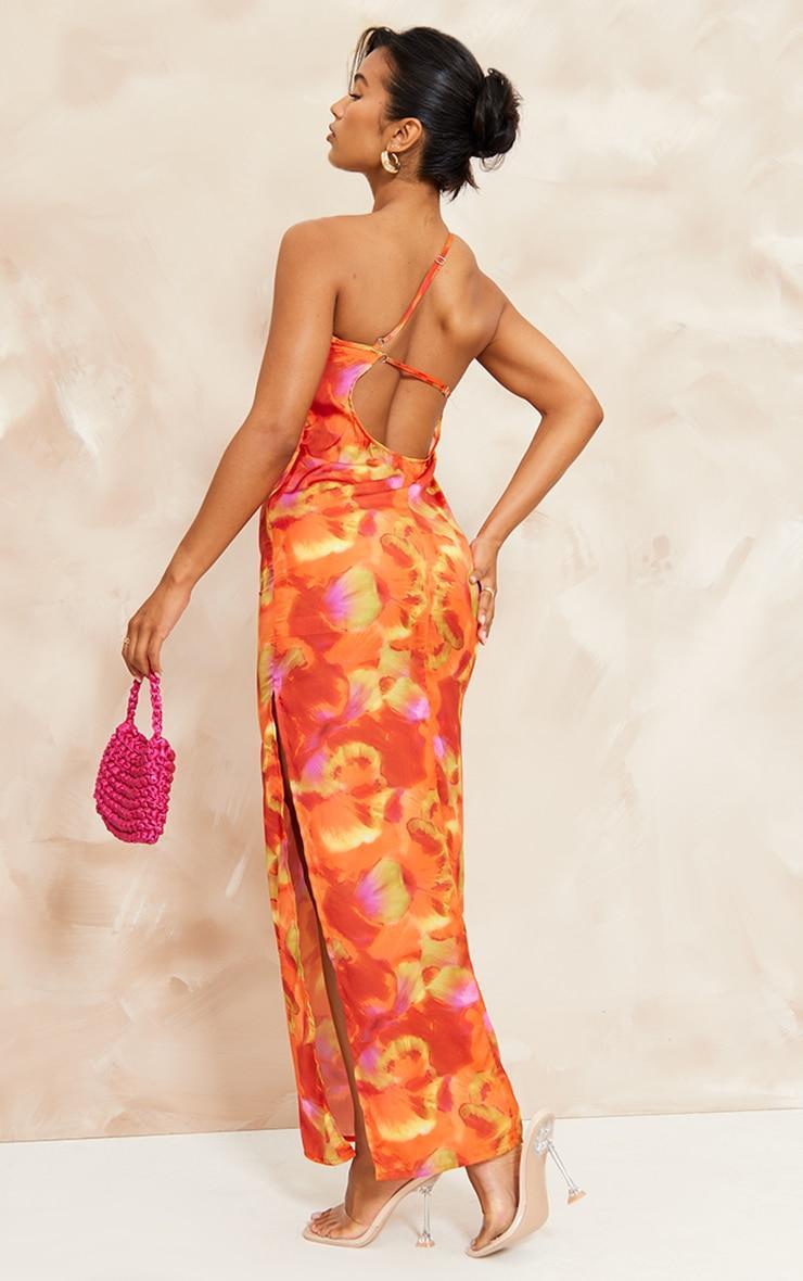 Multi Abstract Print Strappy Back Satin Maxi Dress Product Image